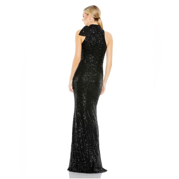 MacDuggal Sequined Soft Tie Halter Neck Column Gown - Picture 4 of 7